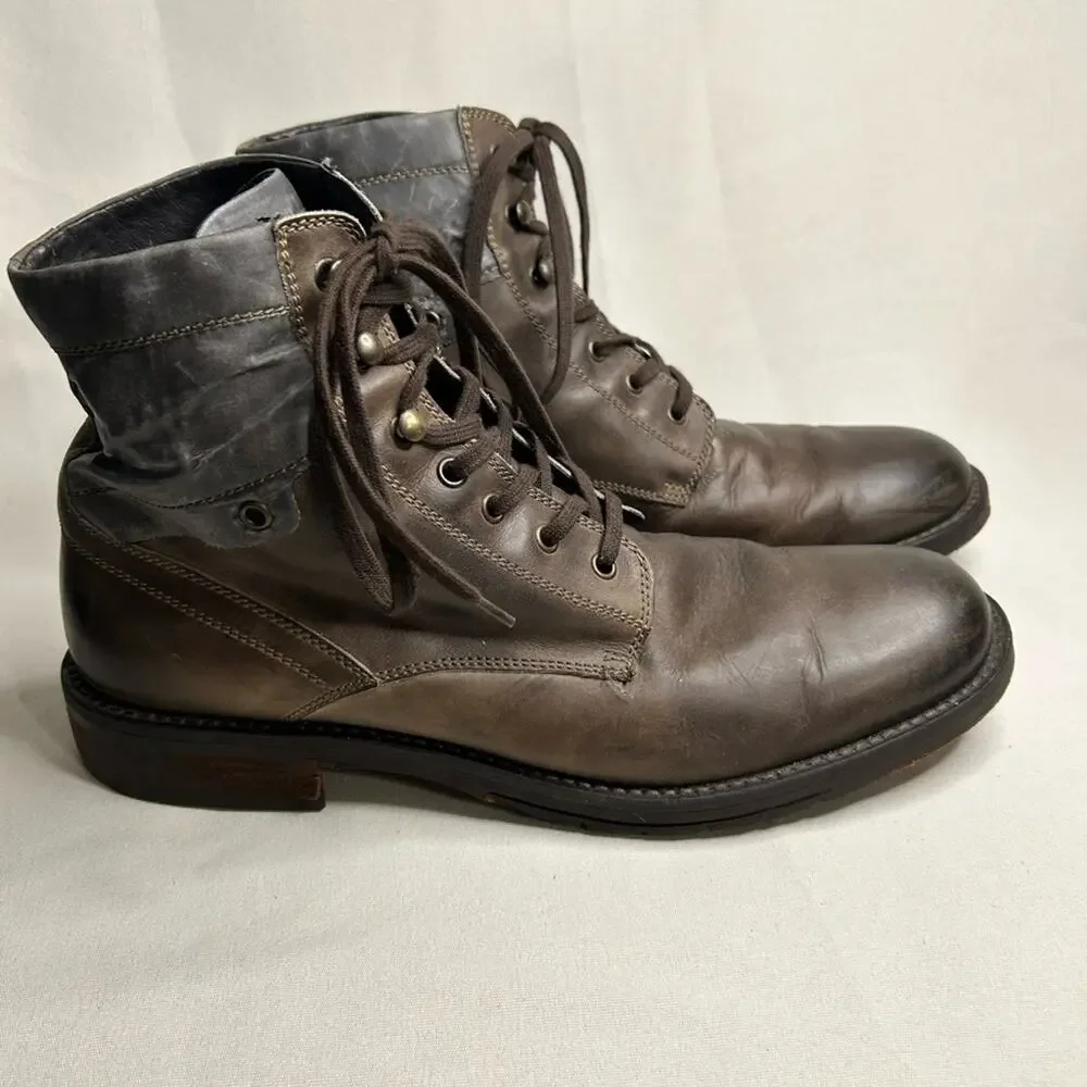 Johnston & Murphy J and M Men's gray Brown distressed Leather Lace-Up Boots. 12